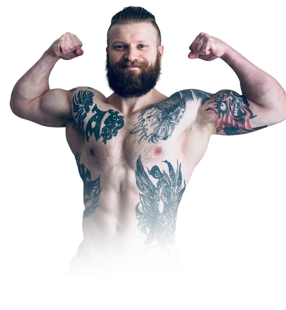 Cutout image of the coach flexing his biceps