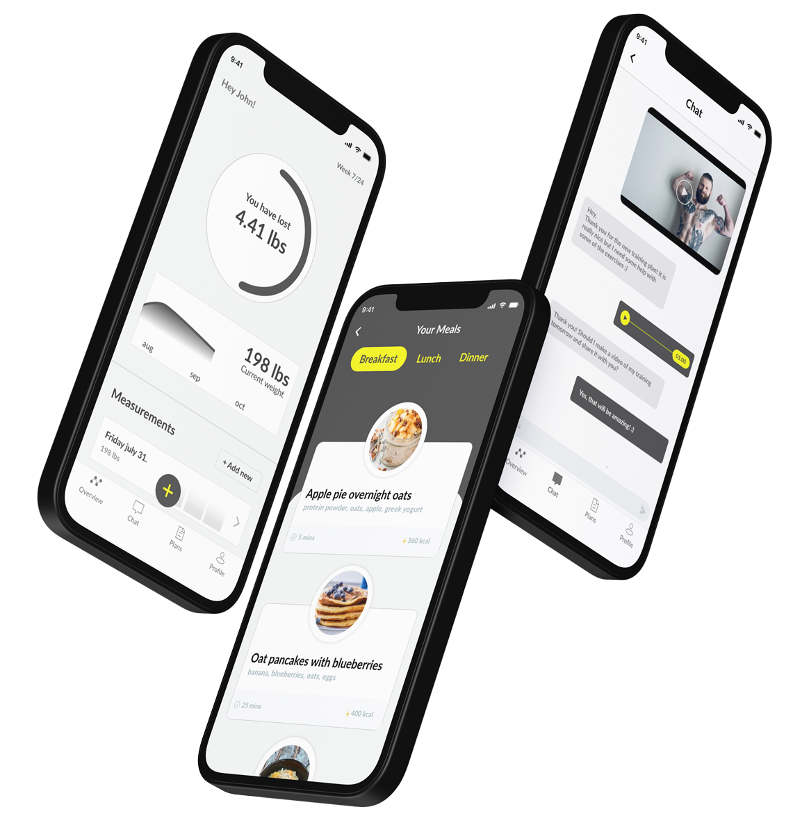 iphone mockups of the features of the coaching app